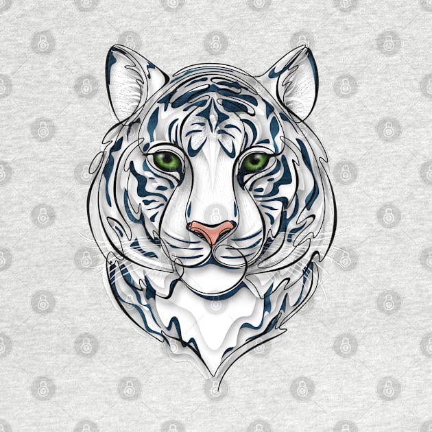 Continuous Line White Tiger Portrait. 2022 New Year Symbol by Chinese Horoscope by lissantee